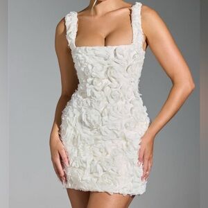 Oh Polly Posy Floral-Appliqué Corset Mini Dress in White